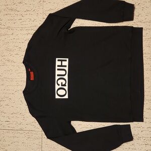 Hugo Boss Black Backwards Spellout Pullover Crewneck Sweater with White Logo